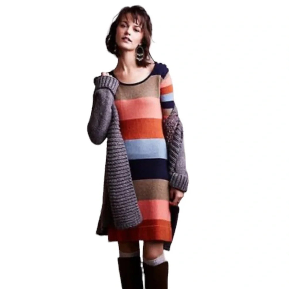 Isabella Sinclair Bohemian Lambswool Blend Knit Romantic Midi Sweater Dress Sz L